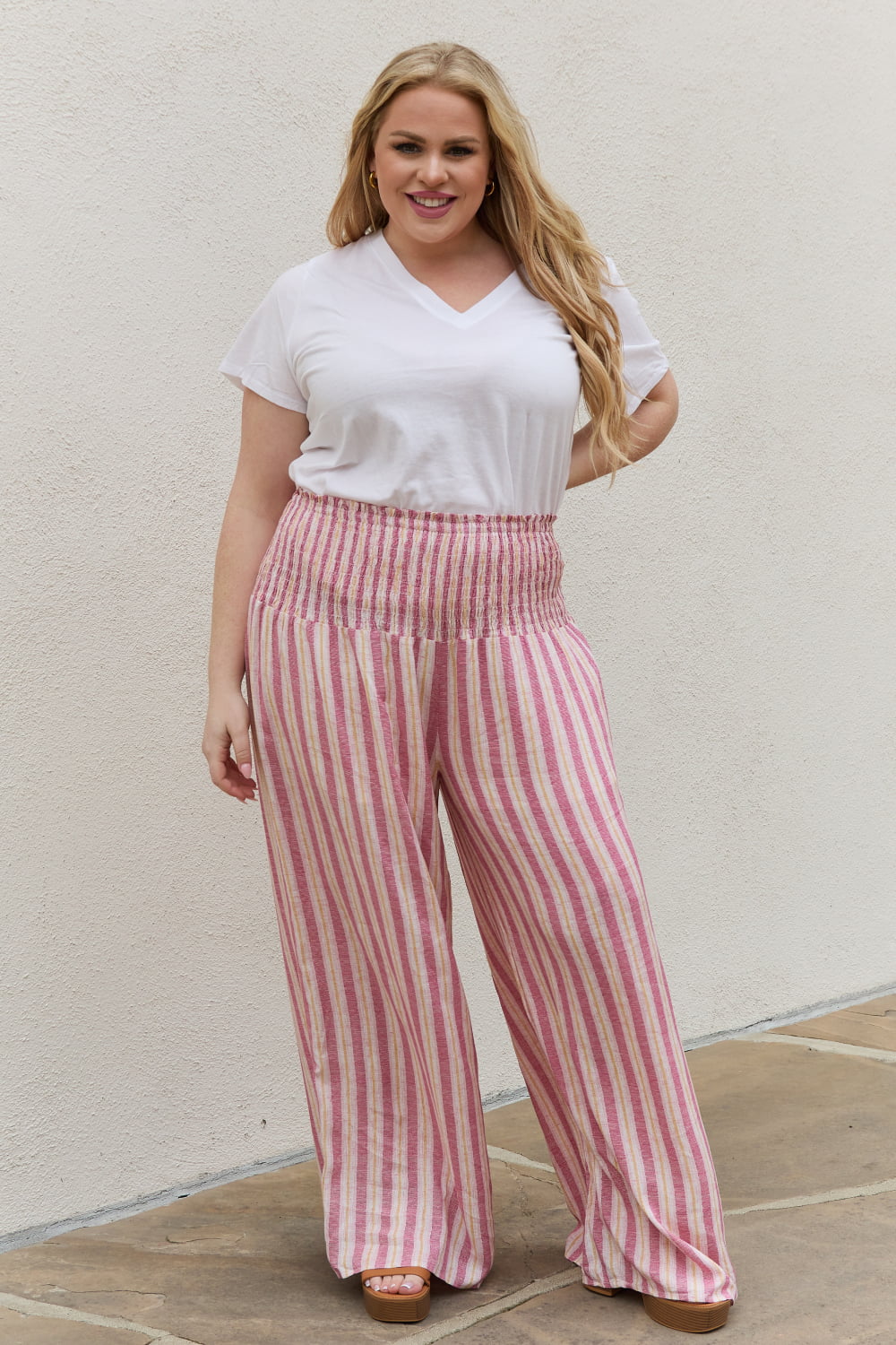 plus size stripe pull on wide leg pant | maurices